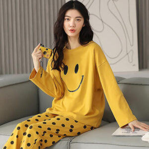 Smiley Face Printed Cotton Night Suit | Soft Cotton Loungewear Sleepwear For Ladies
