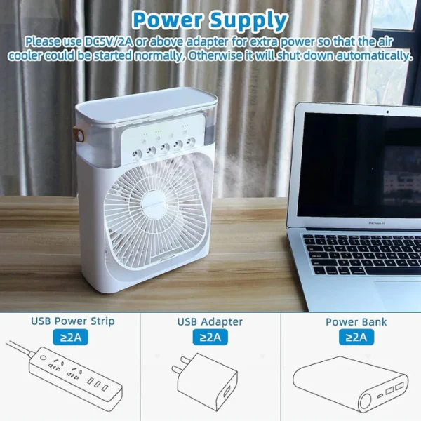 Portable Air Conditioner Fan | USB Electric LED Night Light, Mist Water & Humidifier