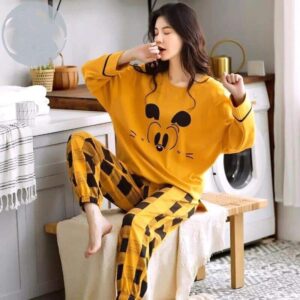 Bear Face Printed Casual Loungewear For Ladies | Cotton Night Suit Set Casual Sleepwear